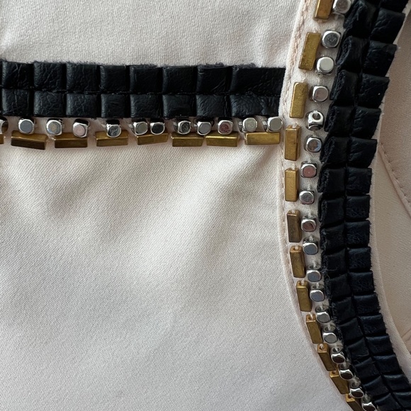 H & M Sleeveless Blouse with "leather" and gold & black beaded collar - Picture 3 of 4
